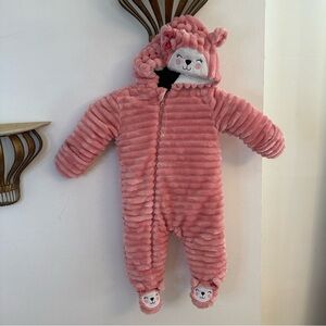 Koala Kids Pink Plush Hooded Baby Bunting with Animal Face